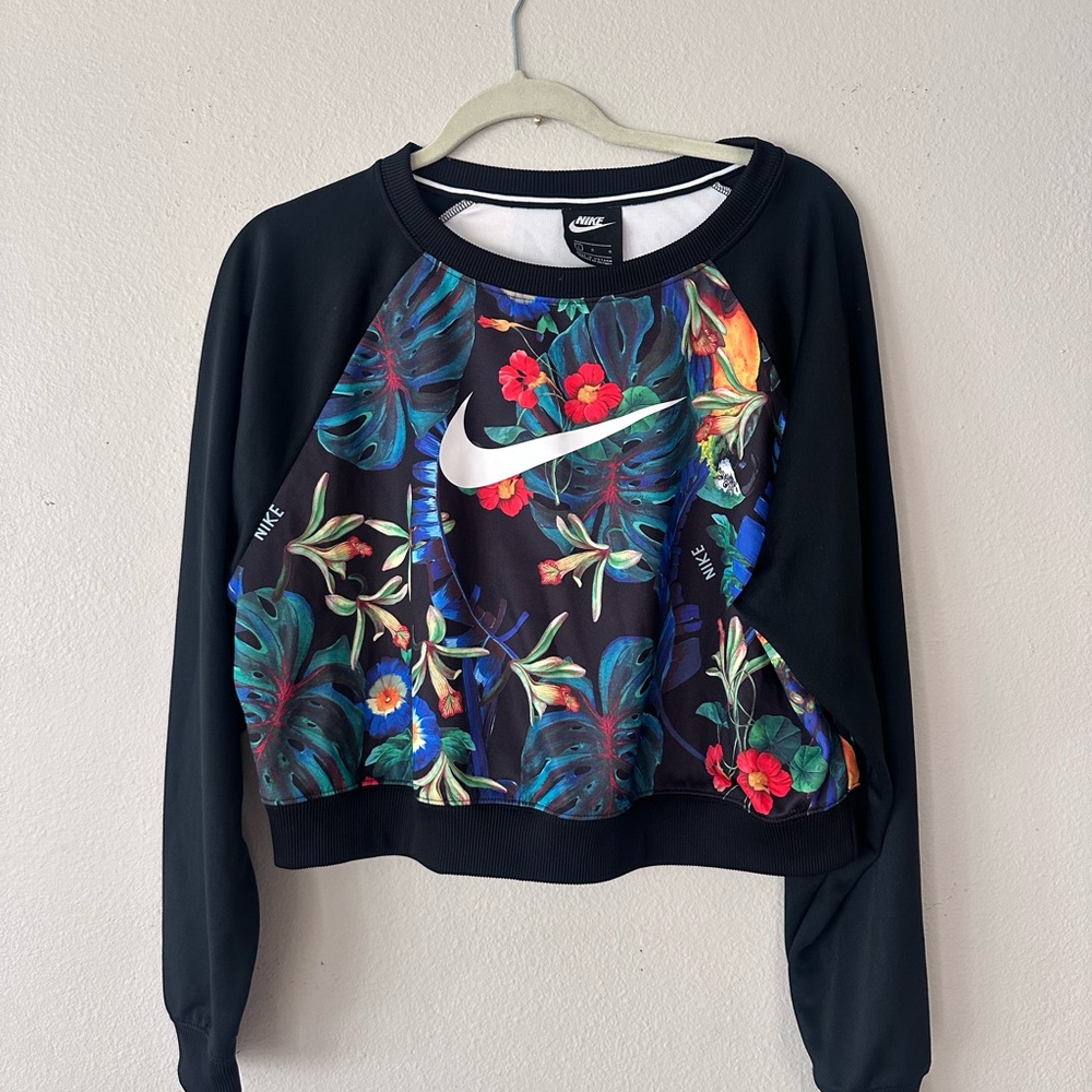 Nike Women's Tropical Print Sweatshirt - Black and Multicolor
